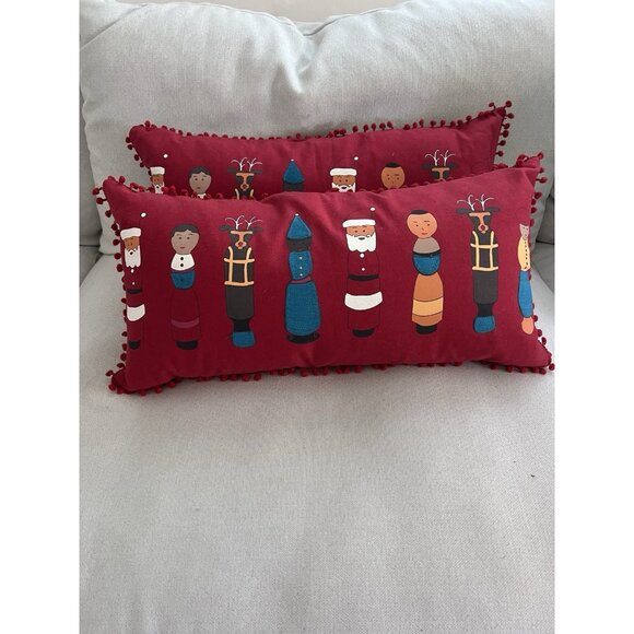 Crate & Barrel Set Of 2 Festive Christmas Lumbar Pillows Covers And Inserts - Picture 1 of 8